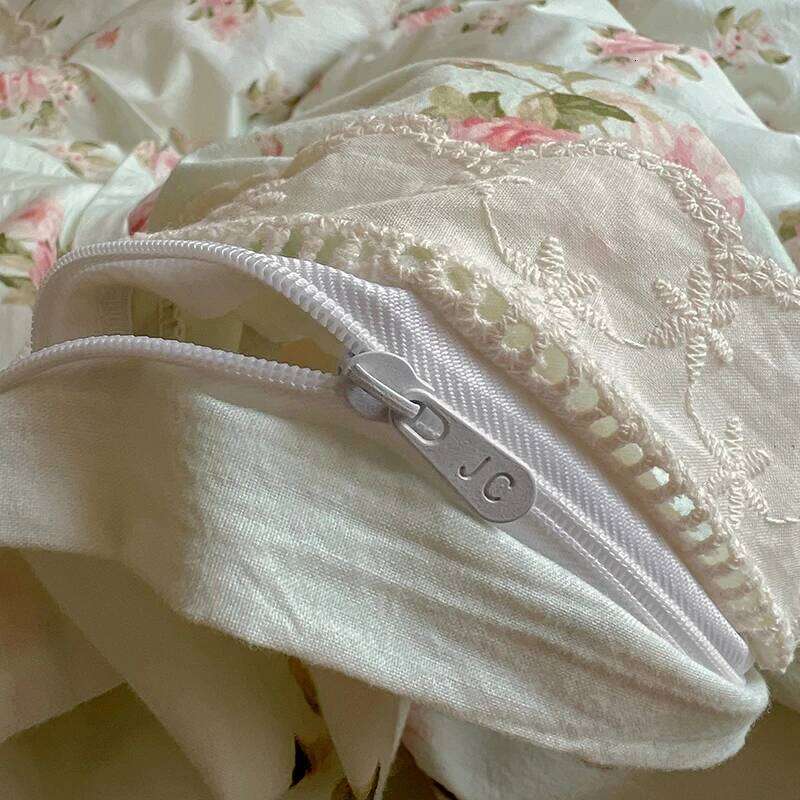 Washed Cotton Duvet Cover Sets Single/Queen/king Flower Printed Bedding Set Princess Style e housse de couette 220x240 with Lace XJ260206