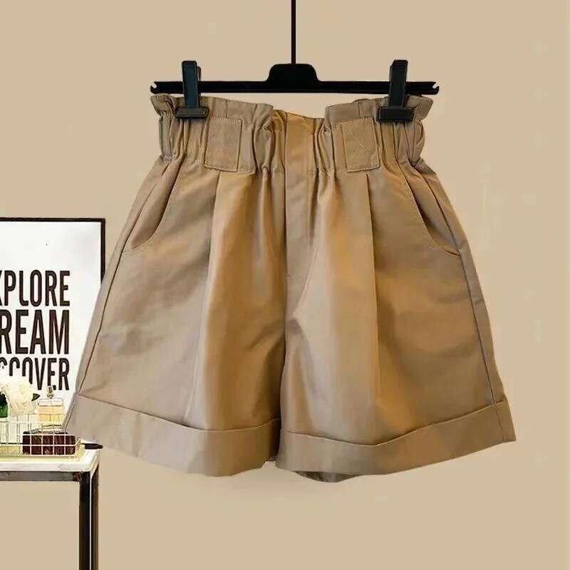 Women's Solid Color High Waisted Shorts Elastic Waist Wide Leg Casual Short Pants 2025 News XJ260206