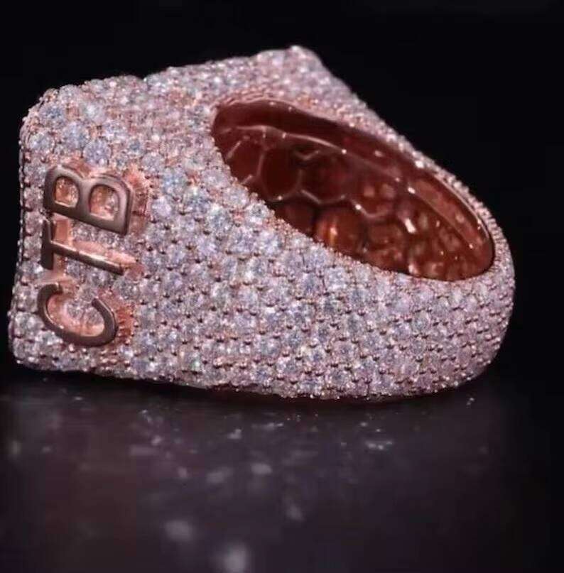 Custom Lab Grown Diamond Ring Men Unique Rose Gold Rhodium Plated Hip Hop Letter Luxury IGI Certified Fashion Statement Jewelry