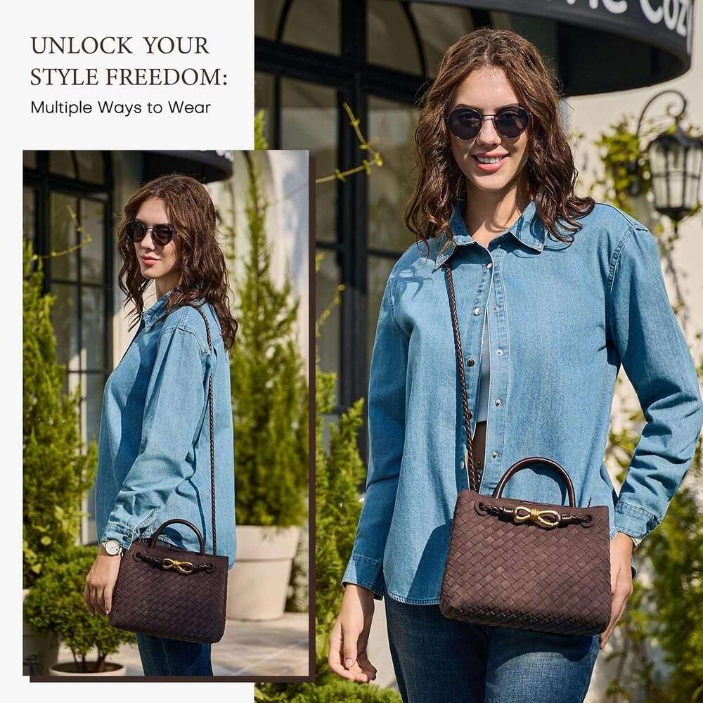 Woven Tote Bag For Women Leather Shoulder Handbag Top Handle Purses