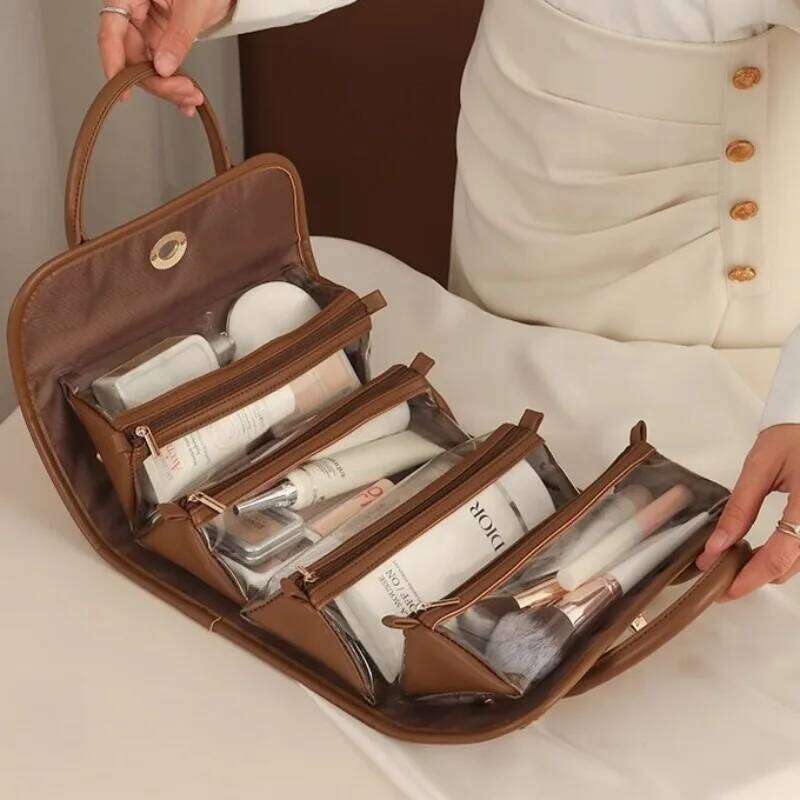 1pcs Large Capacity PU Leather Makeup Bag Portable Travel Toiletry Organizer Cosmetic Storage Pouch Y260206