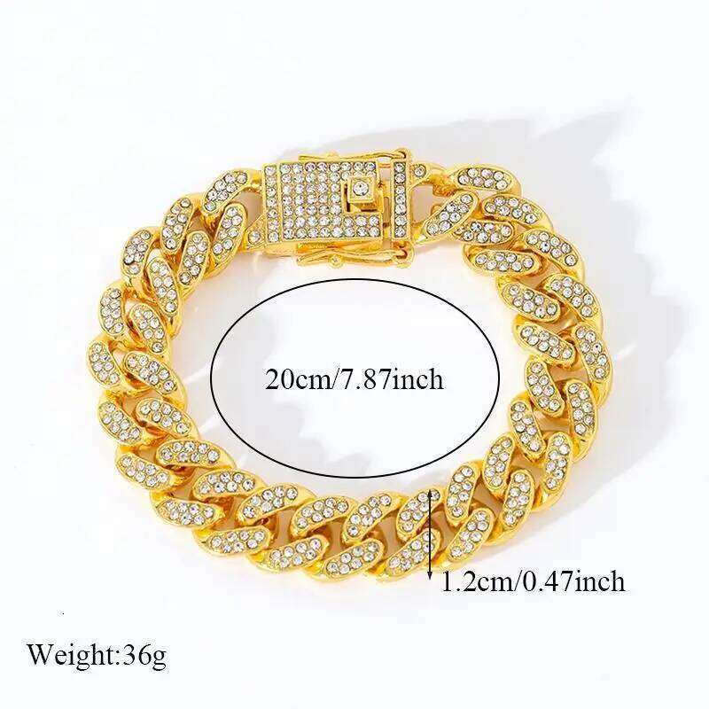 American luxury, high-quality metal Cuban chain, men's chain bracelet, 18K gold-plated, non fading, shiny zircon, party jewelry 26H0206