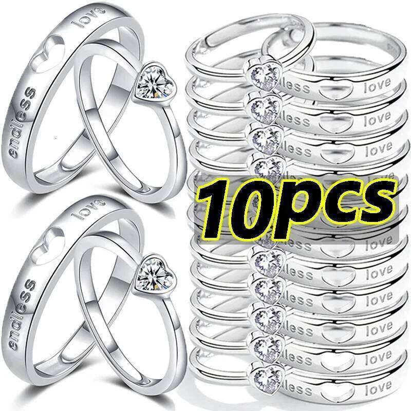 2/10pcs Luxury Romantic Heart Couple for Women Men Fashion Shiny Zircon Wings Design Engagement Wedding Rings Jewelry Gift W260206