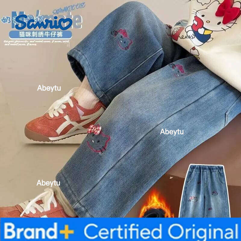 Sanrio Hello Kitty Girls Straight Leg Jeans Long Pants Casual Autumn Winter Kids Trousers Toddler Loose Fit Stylish New 2026 H260206