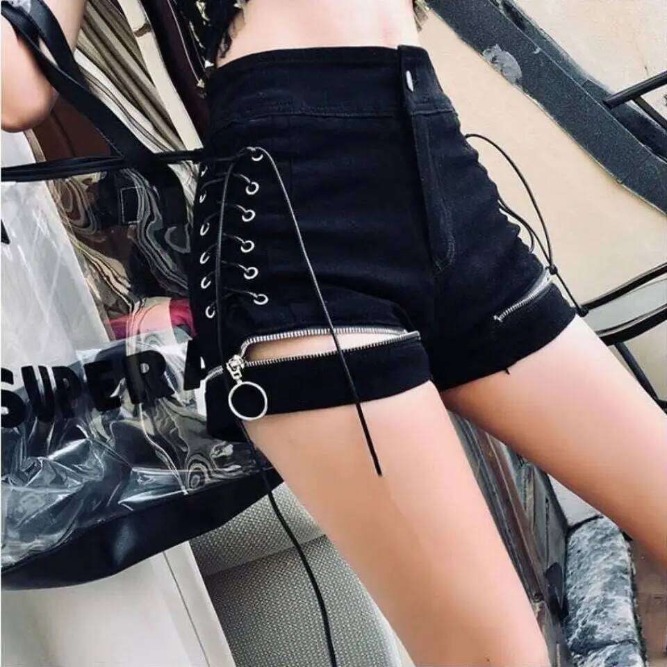 Women Designer Shorts Bandage Zipper Sexy Hot Girls Club-wear Harajuku Slender Denim Hipster Teenagers Summer Popular All-match XJ260206