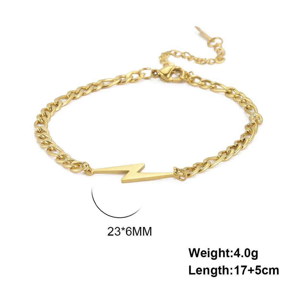 My Shape Fashion Lightning Charm Bracelets For Men Women Stainless Steel Bracelet Bangle Figaro Chain Male Wristband Jewelry 26H0206