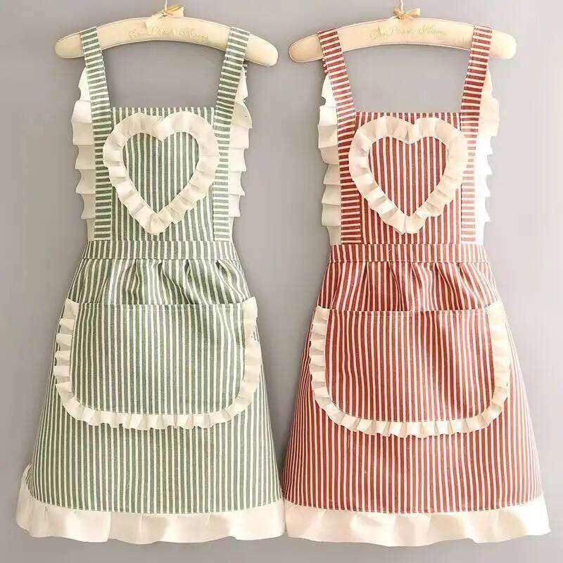 Korean Version Cotton and Linen for Women Cute Kitchen Home Cooking Breathable Fashionable Work Clothes Chef Apron S260205