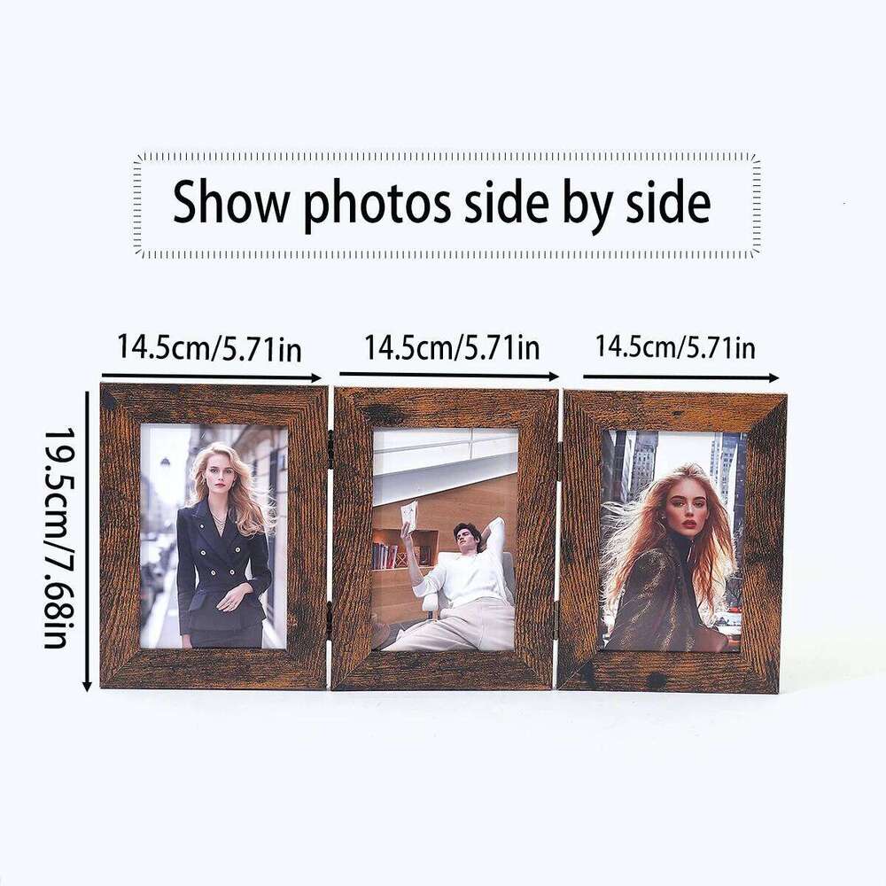 1pc Folding wood picture frame -4x6in, collage wall trim, by side display of 3 photos, gifts for family and friends S260205