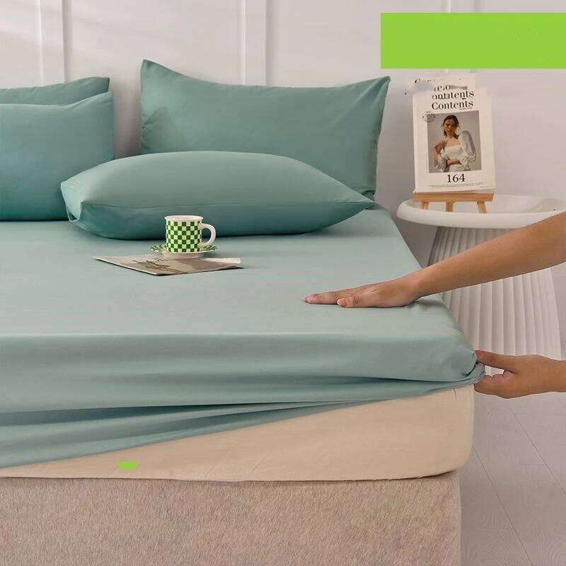 Four Seasons Washed Cotton Pure Color Sheet 3-piece Non-slip Home Simmons Dust Protect Cover Soft Fitted Sheet+Pillowcase XJ260206