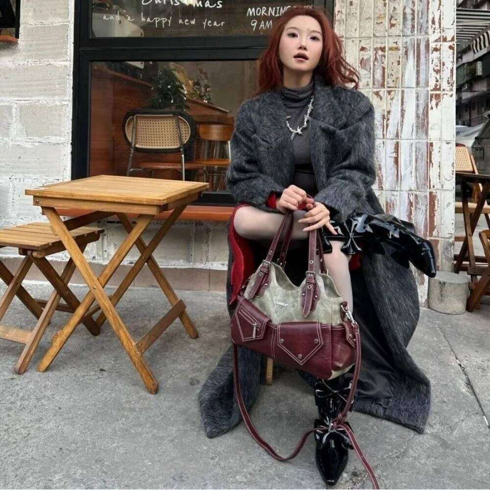 PU Women's Shoulder Crossed Color Large Capacity Crossbody Bag Casual Design with Denim Patchwork Armpit Handbag Travel Y260205