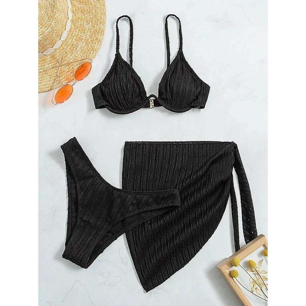 2023 Sexy Solid Bandage Bikini Low Waist Three Pieces Swimsuit Women Brazilian Swimwear Female Beachwear Bathing Suit biquini Z260206