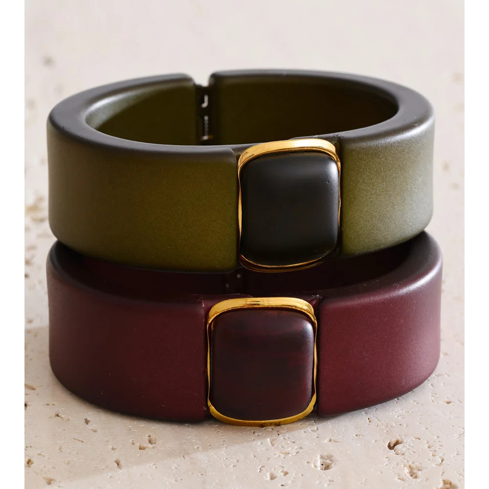 Yhpup 62mm Dark Color Red Green Acrylic Resin Wide Bracelet Bangle for Women Waterproof Retro Statement Wrist Jewelry Accessory 260120