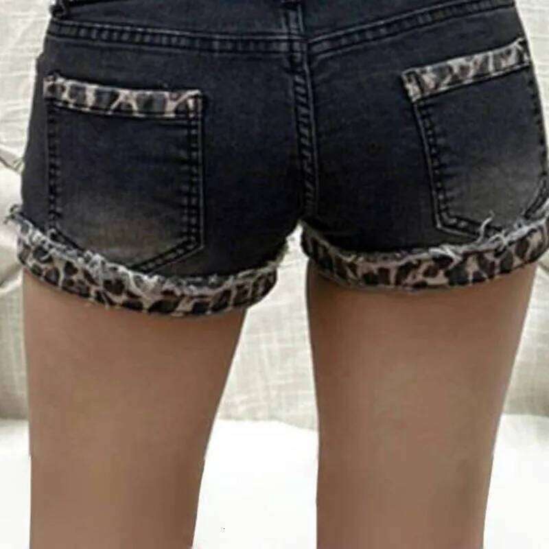 Harajuku Vintage Denim Y2K Women Grunge Coquette Low Rise Skinny jean Shorts Woman Sexy Leopard Print Mini Short Pants XJ260206