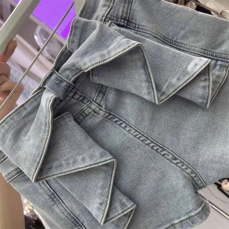 Cute Bow Splicing Denim for Women Summer High Waist Jeans Hip-lifting Hot Pants Booty Shorts C260206
