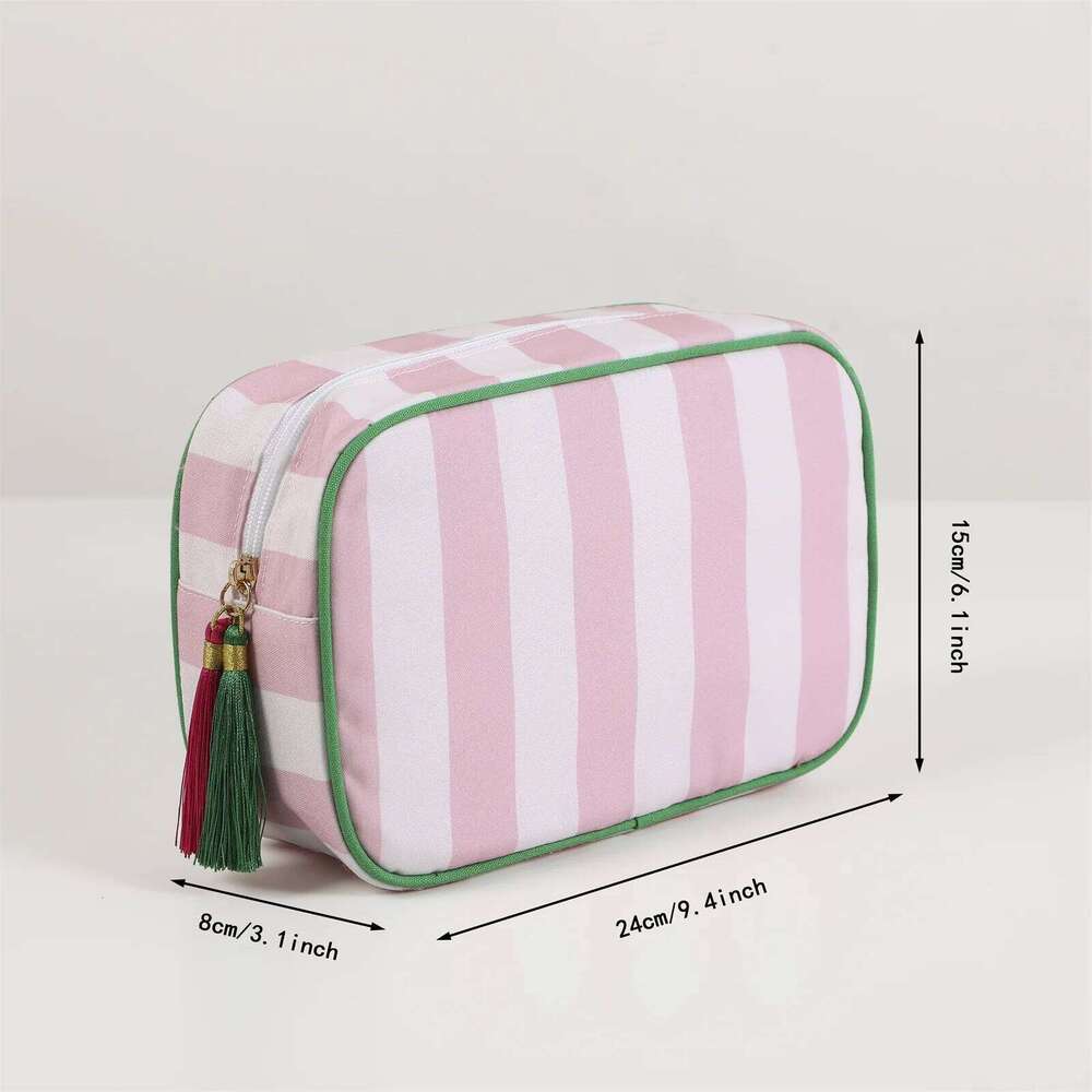 Striped Portable Cosmetic For Women Tassel Zipper Makeup Bag Large Capacity Storage Pouch Bags Y260206