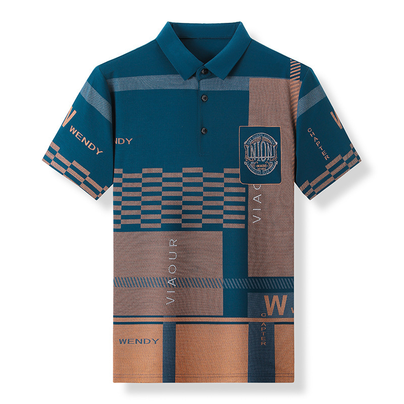 Luxury Brand Designer Clothes 2025 Summer Men's Youth And Middle-Aged Turn-Down Collar Printed Loose Breathable Short Sleeve Dad Polo Shirt
