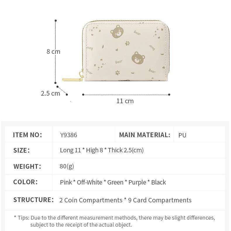 Cute little bear cartoon purse mini student accordion card coin storage bag wholesale wallet ins Y260206