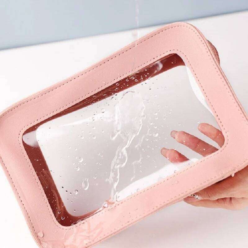 LUSQI Minimalist Transparent PVC Waterproof Cosmetic Leather Makeup Travel Portable Toiletry Bag Y260206