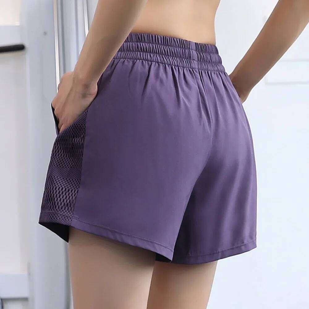 Casual Mesh Design Yoga Side Pockets Hem Elastic Sports Loose Fitting Breathable Fitness Shorts Women XJ260206