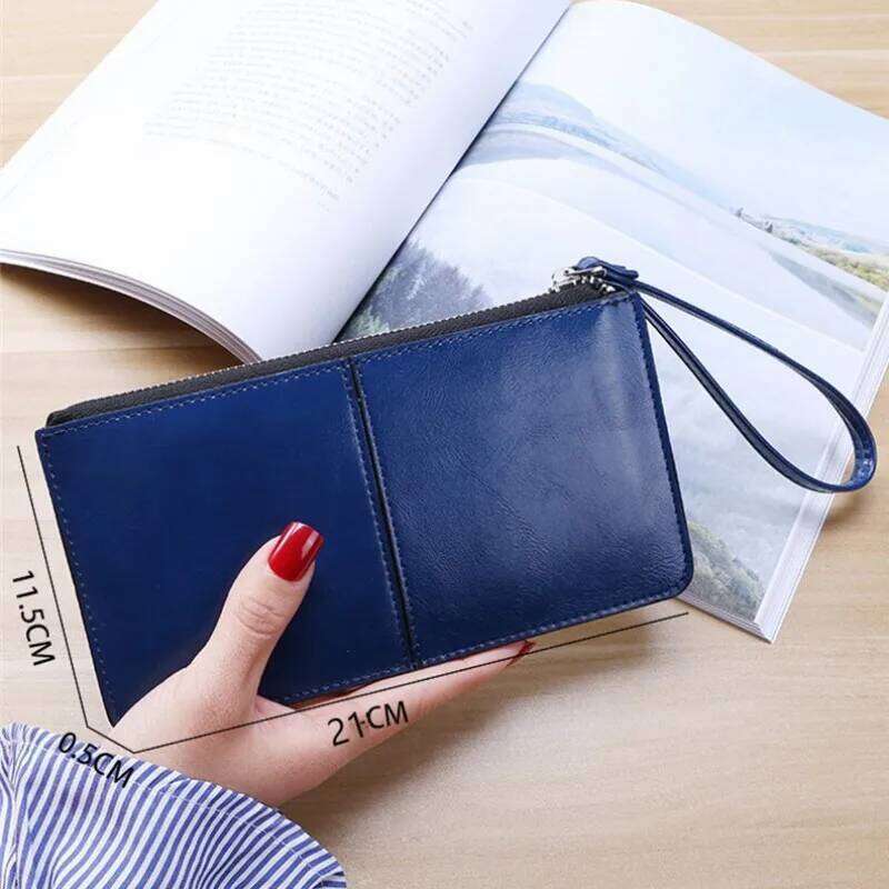 Vintage Oil Wax Leather Zipper Clutch Female Large Capacity Coin Purse Ladies Wristband Simple Card Holder Women's Wallet Y260206