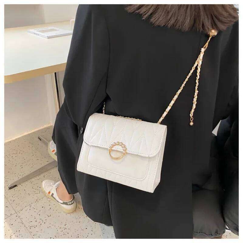 Black Solid Color Chain One-shoulder WOMEN'S Versatile Sewing Small Square Cross-body Women Girl Shoulder bag Y260205