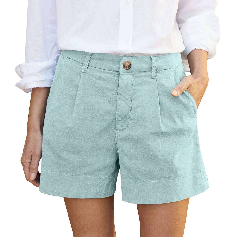 Solid Color Regular Zipper And Button High Waist Soft Stretch Twill Short Side Pockets Shorts Fashion Versatile Outdoor Pants H260206