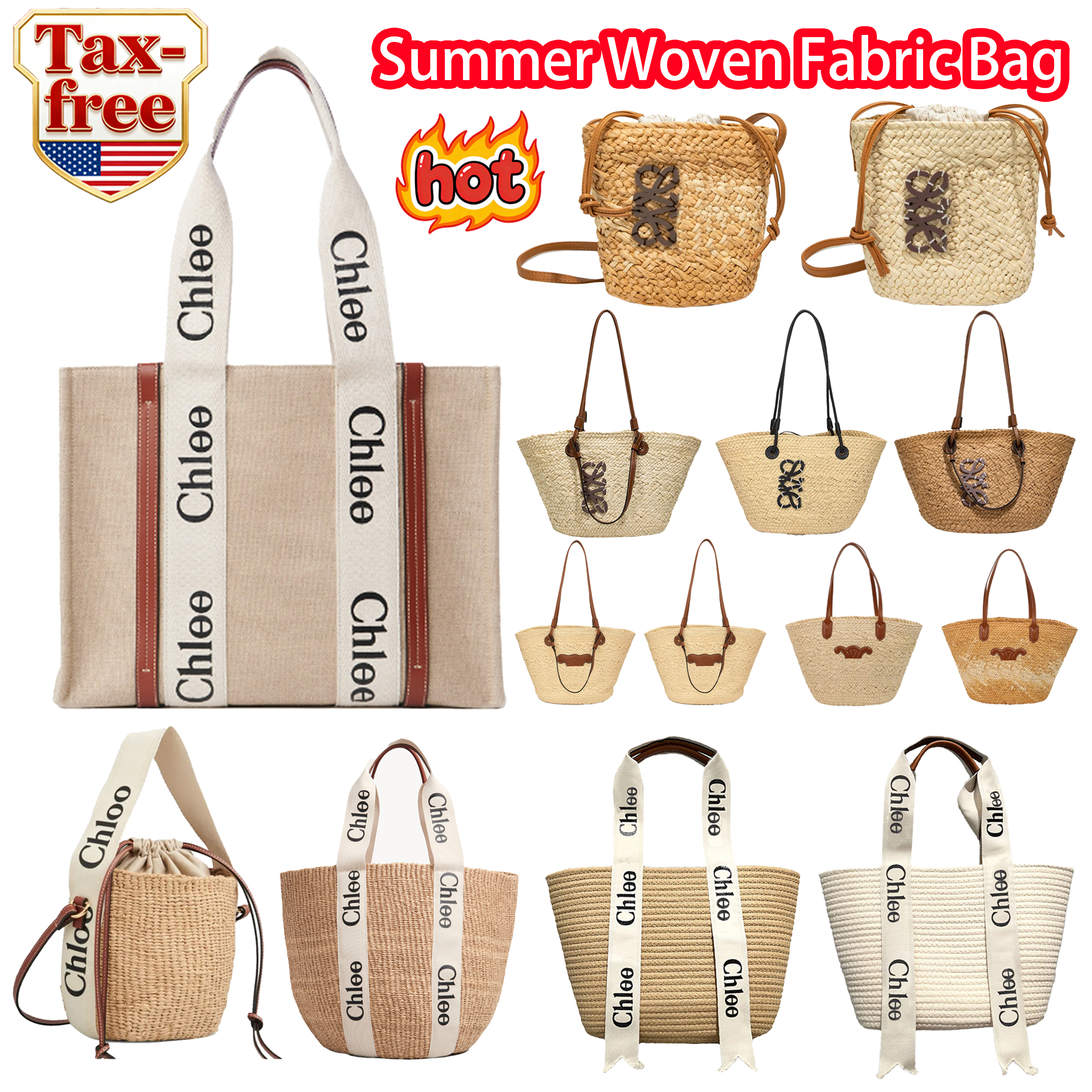 Tote Bag Designer Bag Summer Woven Fabric Bag Linen Canvas Shoulder Bag Luxury Women's Handbag Beige Woody Printed Bag Handwoven Straw Bag Large Capacity Underarm Bag