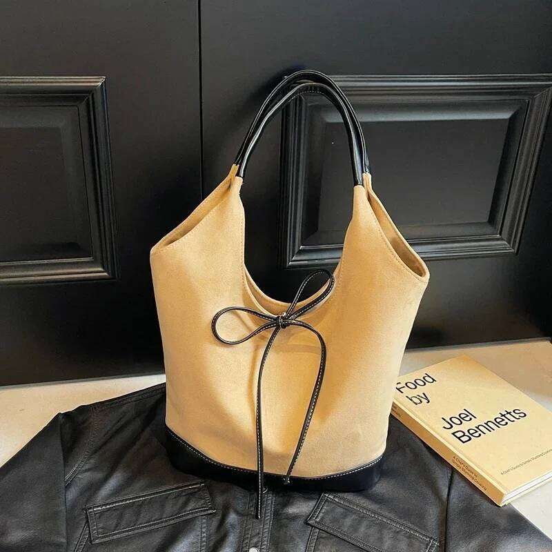 Velvet Bow Solid Color Western Style 2025 Hot Selling Shoulder Hasp Versatile Fashion Tote Bag Soft Simple Trendy Handbag Y260205