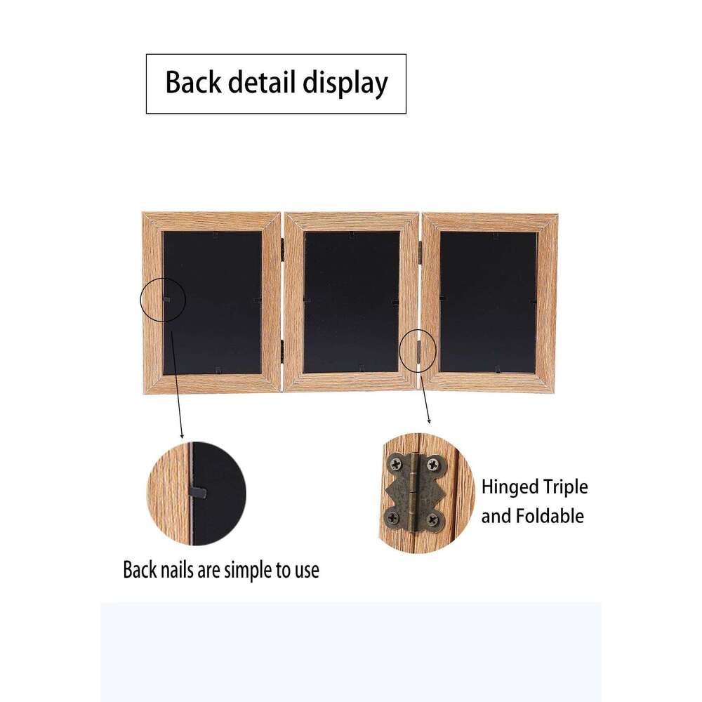 1pc Folding wood picture frame -4x6in, collage wall trim, by side display of 3 photos, gifts for family and friends S260205