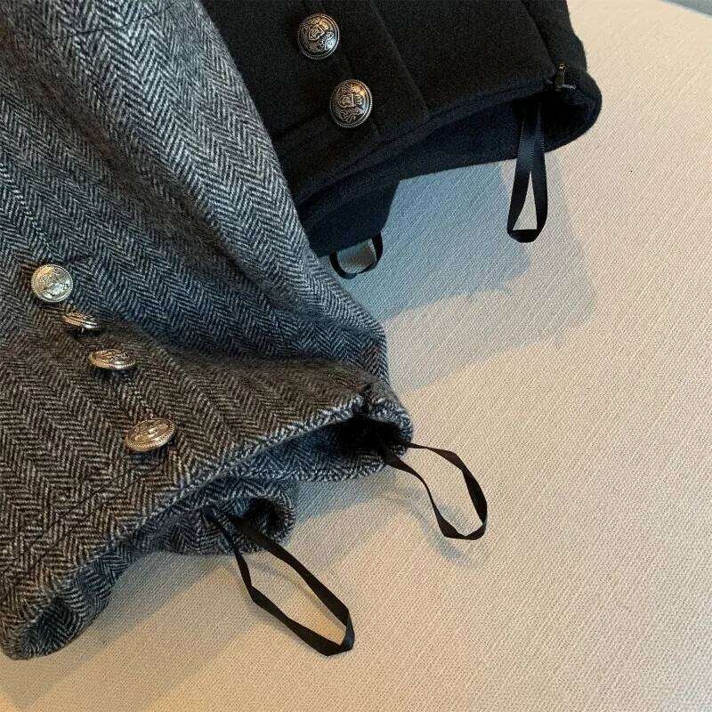 Women Clothing Korean Fashion Vintage High Waist Woolen Short Pants Autumn Winter Elegant Chic with Button Solid Slim Hot Shorts H260206