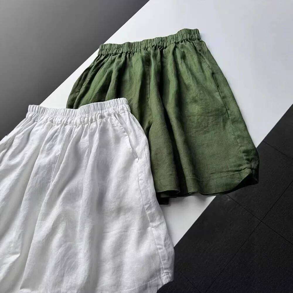 White Cotton Linen Women's Casual Wide Leg A- Line Summer Fashionable Versatile Low Waist Comfortable Breathable Shorts XJ260206