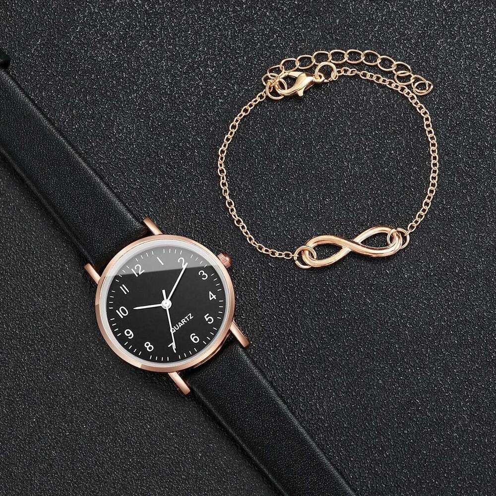 2PCS/Set Women's Watch Fashion Small Arabic Dial Quartz Watches Casual Leather Band Wristwatches Bracelet SetWithout Box Z260206