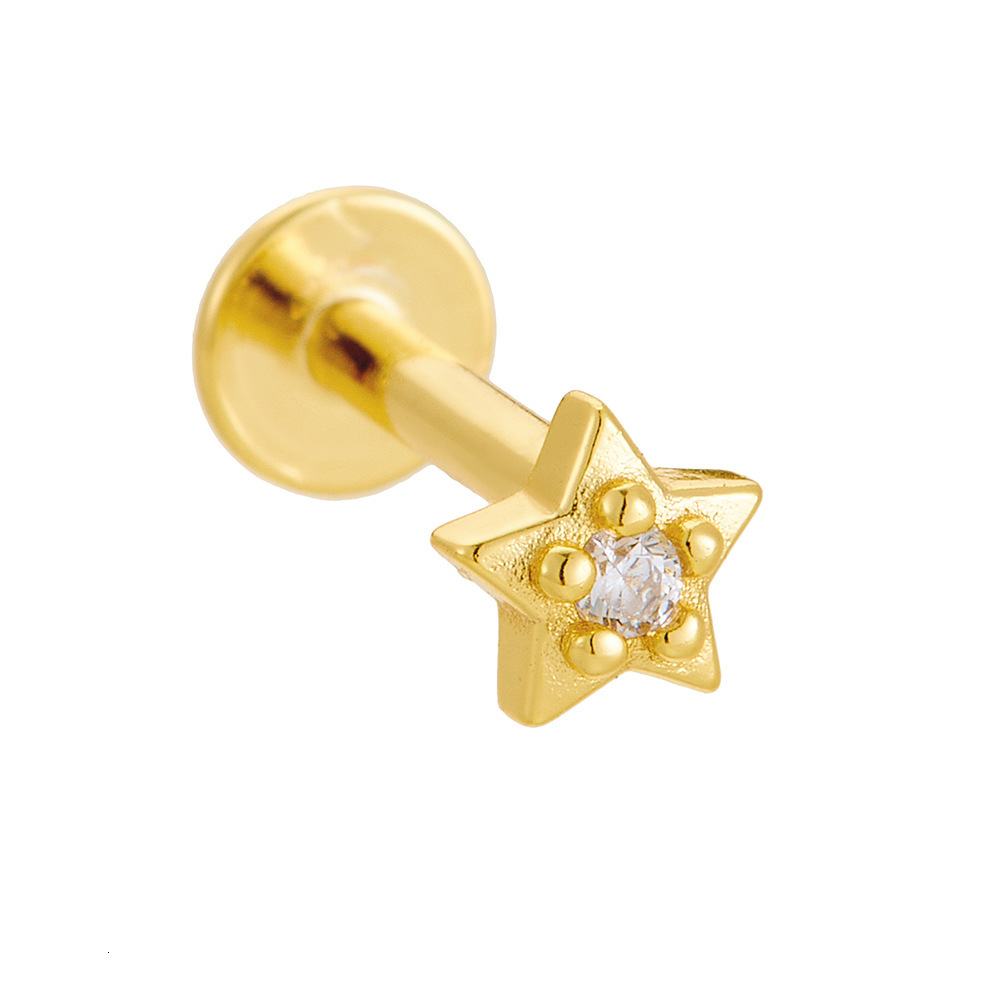 S925 sterling silver geometric star studded with diamonds, fashionable flat-head threaded ear bone stud, earrings for women