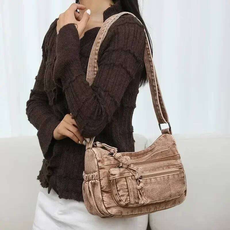 Denim Zipper Shoulder New Fashion Hot Selling Solid Simple Large Capacity Crossbody Bags Soft Versatile Women's Handbag Y260205