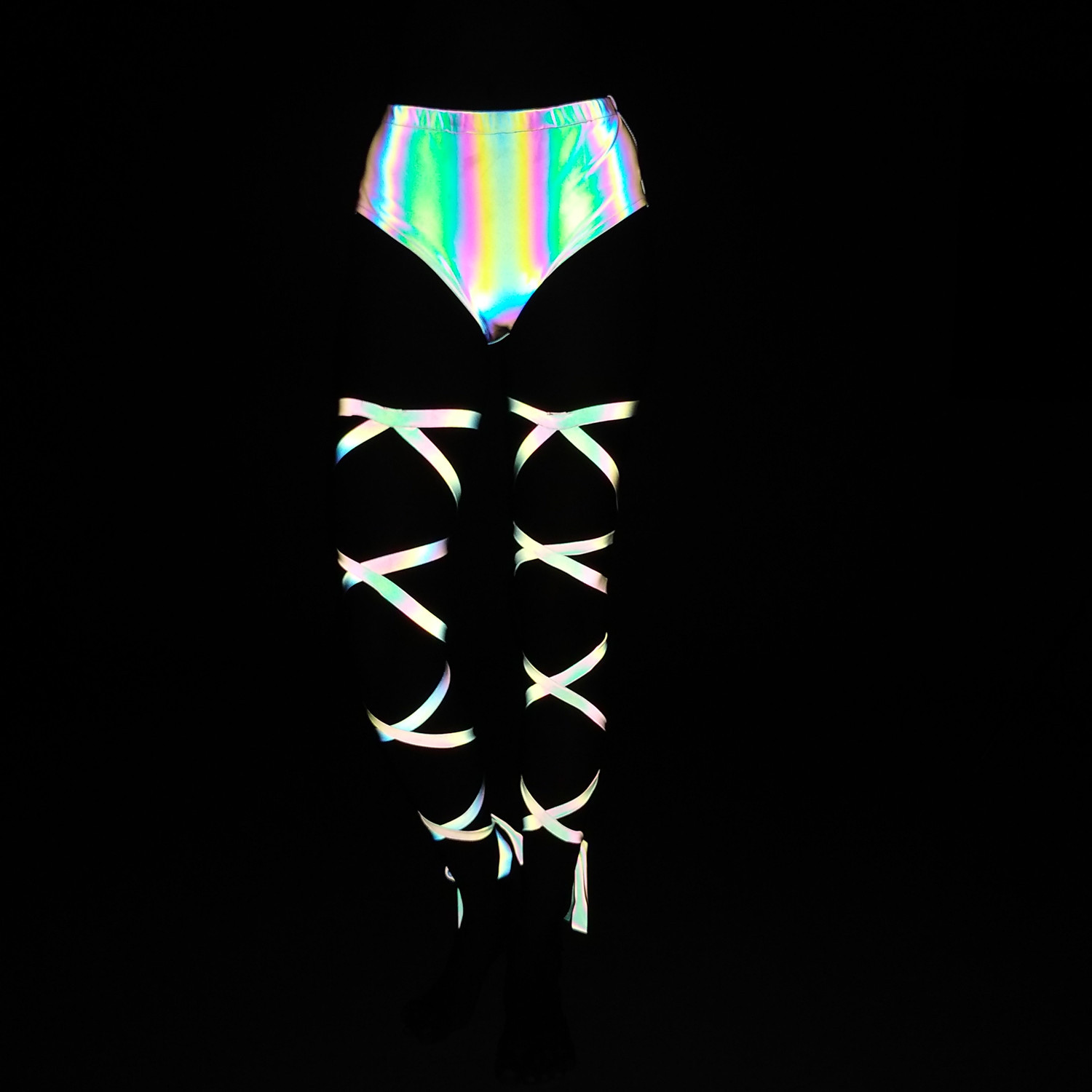 Stage Wear Women's Iridescent Reflective H-Shaped Thigh Garter Sexy Colorful Luminous Thigh Ring for Club & Stage Performance