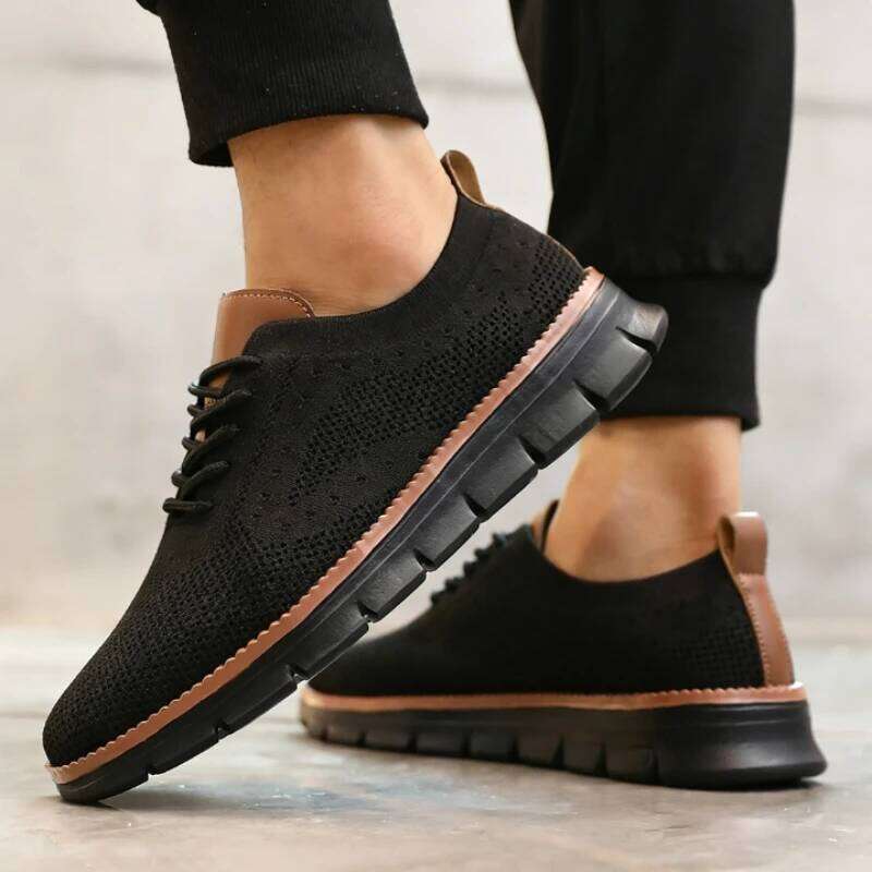 Fashion Men's Mesh Casual Shoes Breathable Knitted Walking Non-slip Sole Comfortable Flexible Running Shoe Sneakers Men