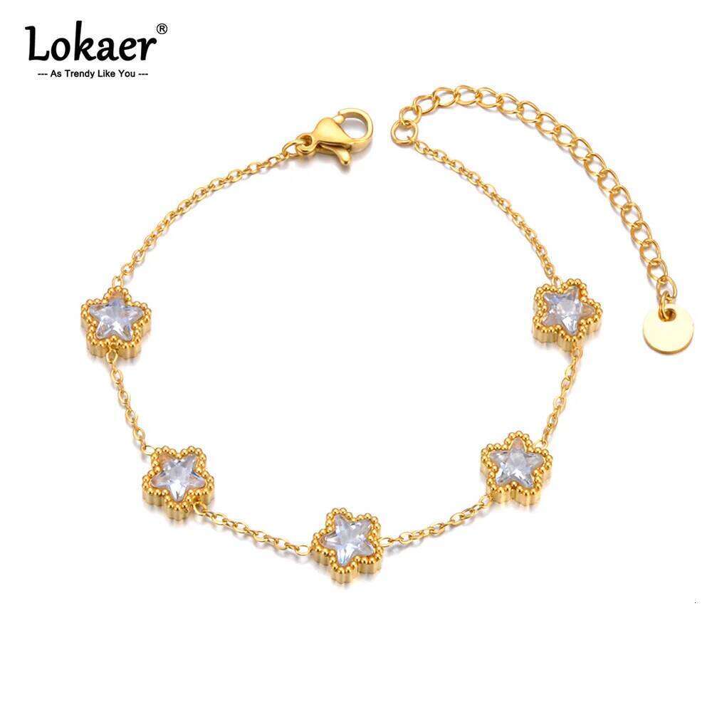 Lokaer Luxury Green White Cubic Zirconia Stainless Steel Star Bracelet For Women Waterproof Trendy Premium Chain Jewelry B24003 26H0206