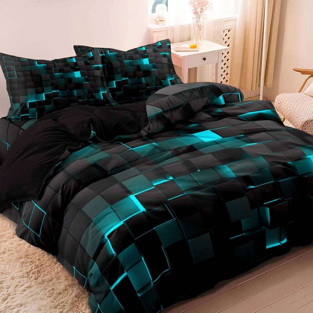 3pcs 3D Digital Print Energy Block Geometric Cube Modern Grid Plaid Checked Bedding Set Includes 1*Duvet Cover & 2*Pillowcases XJ260206