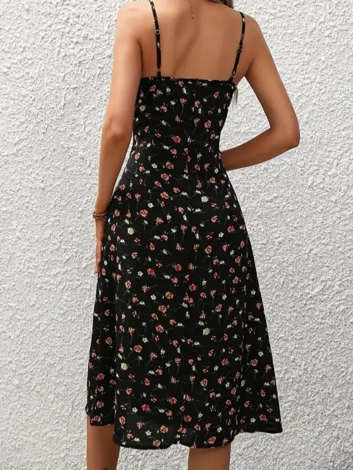 Womens Floral Print Asymmetrical Hem Long Dress Bohemian Style Sleeveless Midi for Daily Wear Beach Vacation 260127