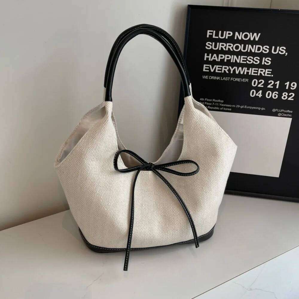 Fashion Korean Style Canvas Tote Underarm Handbag Cloth Bow Shoulder Bag All-match Pure Color Girls Y260205