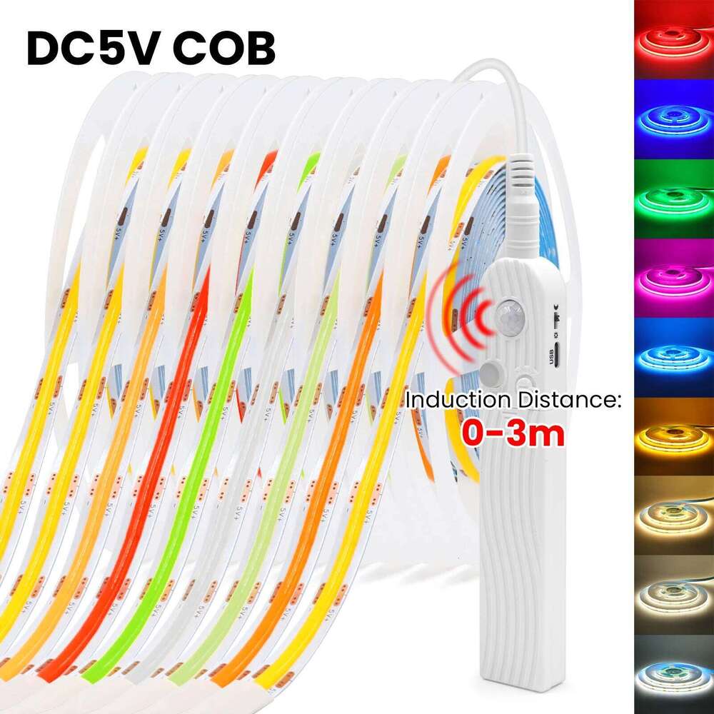 Motion Sensor Dimmerable COB Strip DC 5V 320Leds/M White/Red/Ice Blue/Pink/Yellow 0.5M-5M TV Backlight Ribbon Rope LED Light Z260206