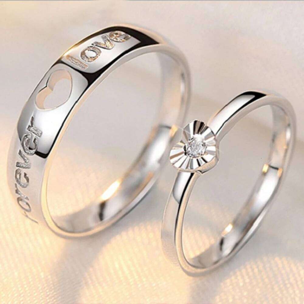 1 Pair Adjustable Hollow Heart-Shaped Letter Love Forever Couple Rings Men Women Finger Jewelry Drop Shipping W260206