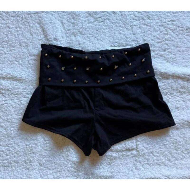 Women Y2K Studded Foldover Vintage Summer Boxer Low Waist Slim Fit Micro Shorts Party Clubwear Skinny Bottoms XJ260206