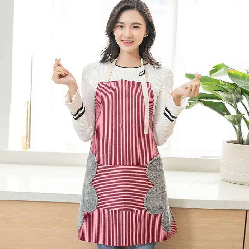 Apron Erasable Hand Kitchen Waterproof Oxford Cloth Striped Japanese Style Bib for Home Cleaning Accessories S260205