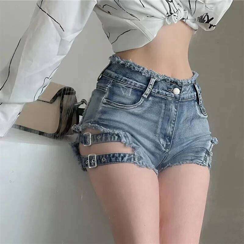 MEXZT Y2K Denim Shorts Women Sexy Hollow Out Jeans Streetwear Korean Fashion High Waist Slim All Match Short Hot Pants New XJ260206