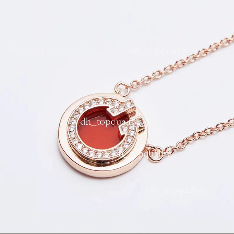 Tifanyandco Necklaces High-Quality Gold Plated Double T Natural Mother-Of-Pearl Inlaid Diamond Round Pendant Tiffanyxx Necklace For Women Clavicle Chain 585