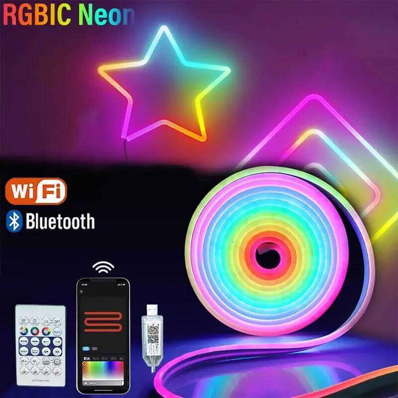 5V Lights RGBIC Neon Strip Light Bluetooth 1M 2M 3M 5M Waterproof Flex Ribbon Led Tape for Room Wall Decor Z260206