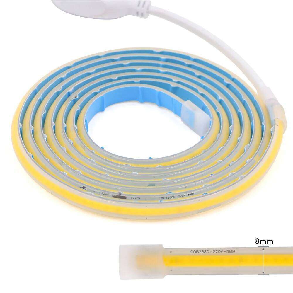 AC 220V LED COB Light Strip Flexible Tape Lamp High Density Linear lighting 288LED/M IP65 Waterproof Decoratiom with Power Plug Z260206