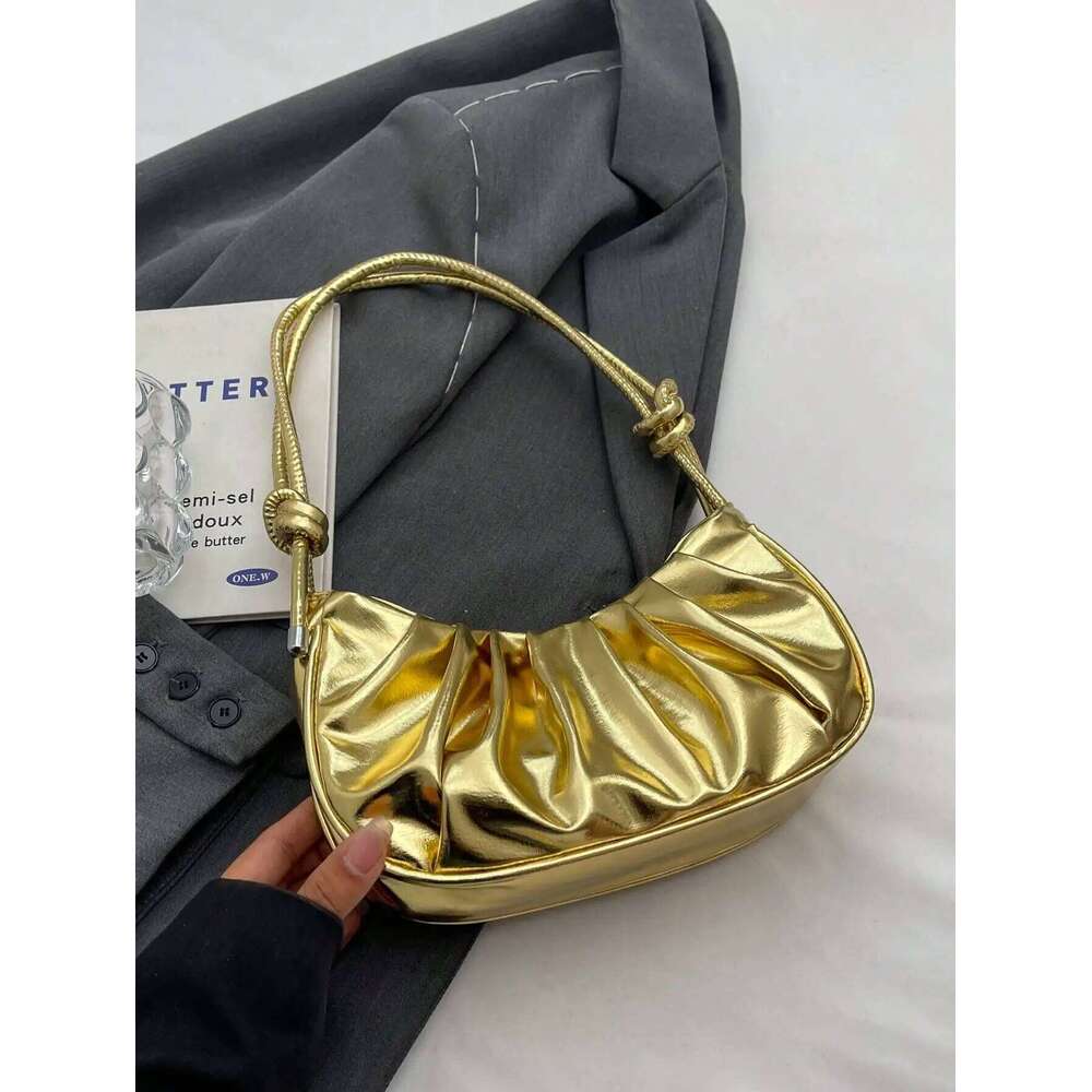 Fashion Classic Solid Color Pu Hobo Waterproof Fabric Pleated Design Underarm Spice Girl Style Shoulder Bag Y260205