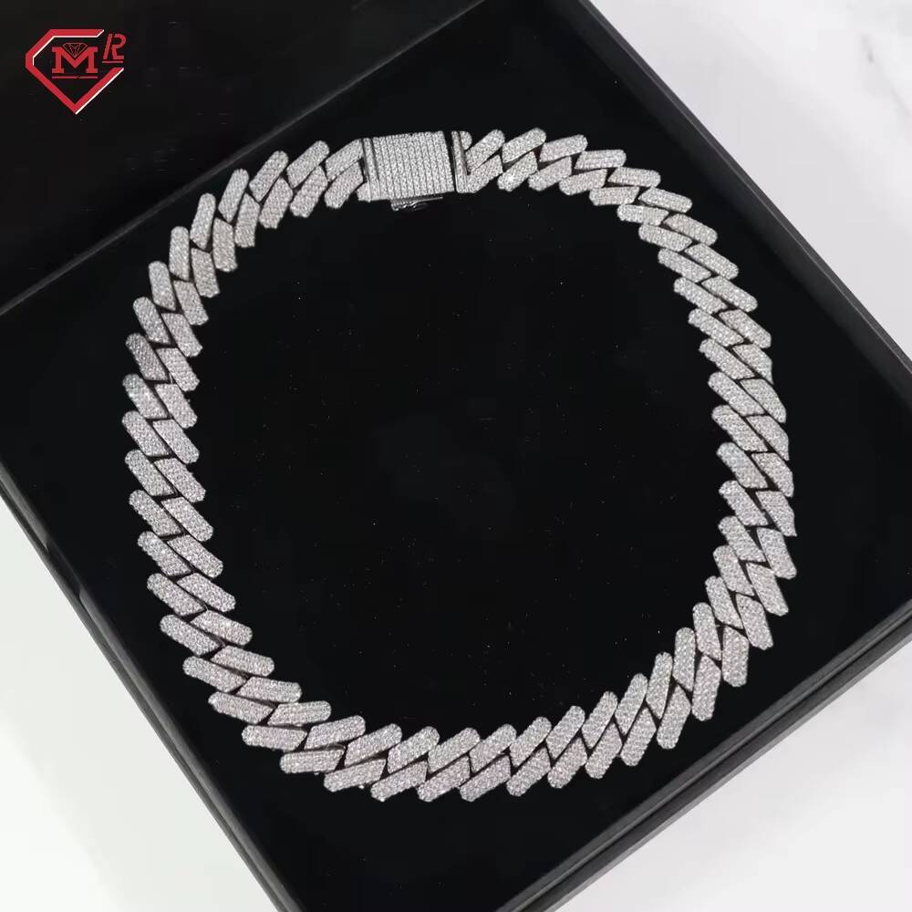 20MM Moissanite Cuban Chain 3 Rows 925 Sterling Silver Hiphop Jewelry Iced Out Cuban Link Chain